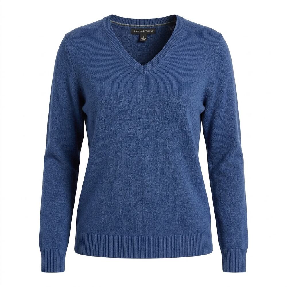 Banana Republic Blue V-Neck Knit Pullover Sweater Women Size S